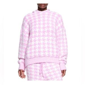 Skims Womens Cozy Knit Hoodie Pullover Fleece In Petal Houndstooth Pink